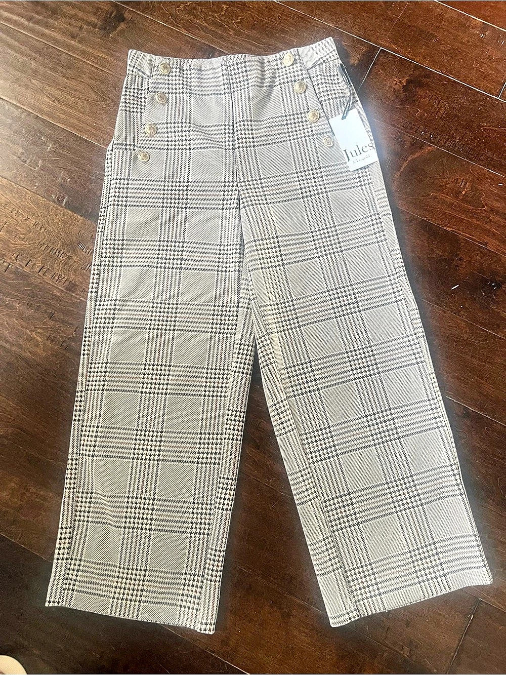 Jules & Leopold Pull On Wide Leg Crop Plaid Wide Leg Pants in Gray Size Small NW